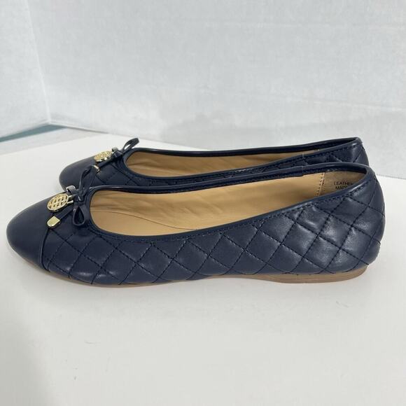 Talbots Quilted Ballerina Flats Leather Toe Bow 9.5 Navy Blue Comfort - Picture 5 of 8